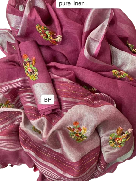 Pure linen handwork saree SILK ZONE