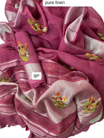 Pure linen handwork saree SILK ZONE