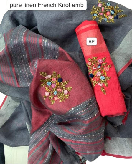 Pure linen handwork saree SILK ZONE