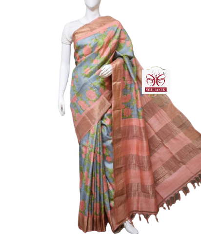 Pure Tussar Silk print saree