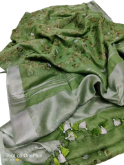 Pure silk linen embroidery saree SILK ZONE