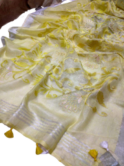 Pure silk linen embroidery saree SILK ZONE