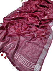 Pure silk linen embroidery saree SILK ZONE