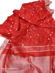 Pure silk linen embroidery saree SILK ZONE