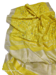 Pure silk linen embroidery saree SILK ZONE