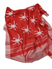 Pure silk linen embroidery saree SILK ZONE