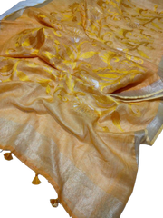 Pure silk linen embroidery saree SILK ZONE