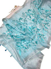 Pure silk linen embroidery saree SILK ZONE