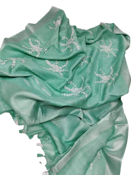 Pure silk linen embroidery saree SILK ZONE