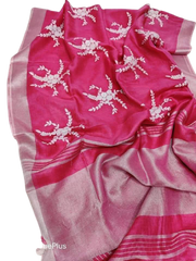 Pure silk linen embroidery saree SILK ZONE