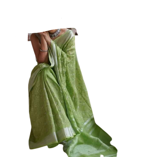 Pure silk linen embroidery saree SILK ZONE