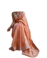 Pure silk linen embroidery saree SILK ZONE