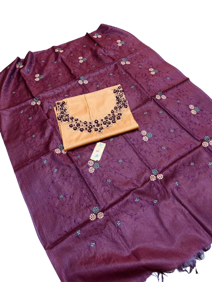 Tussar silk handwork embroidery suit SILK ZONE