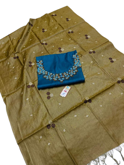 Tussar silk handwork embroidery suit SILK ZONE