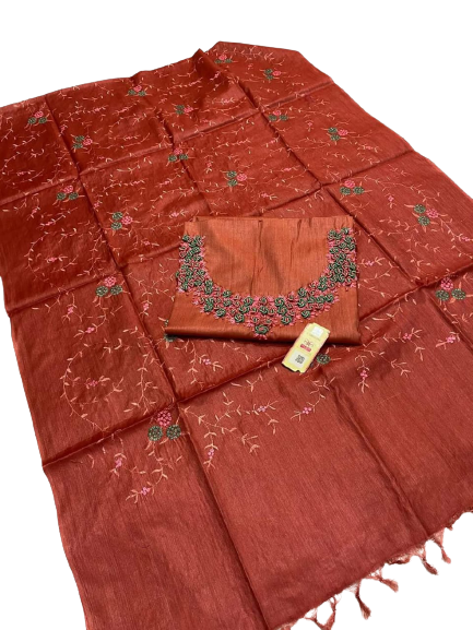 Tussar silk handwork embroidery suit SILK ZONE