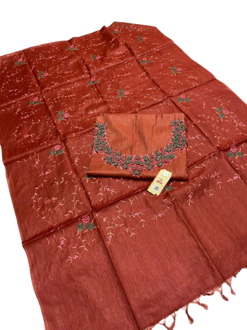 Tussar silk handwork embroidery suit SILK ZONE