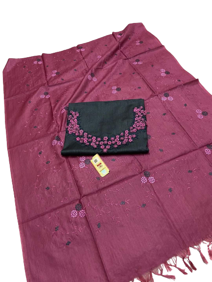 Tussar silk handwork embroidery suit SILK ZONE