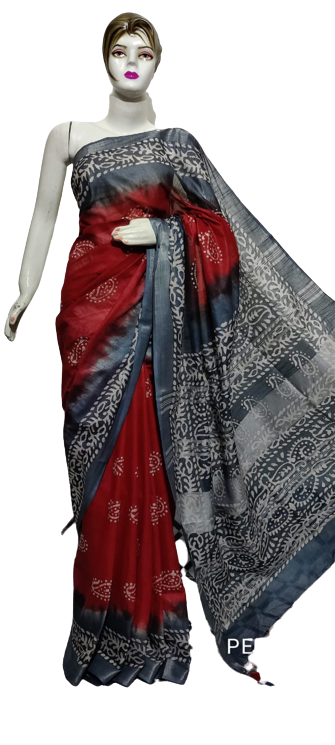 Cotton linen batik print saree Husain