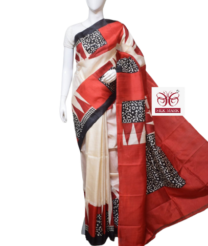 Pure Tussar Silk print saree