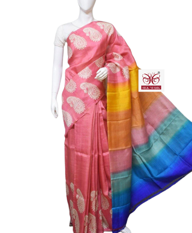 Pure Tussar Silk print saree