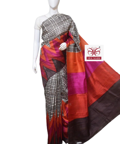 Pure Tussar Silk print saree