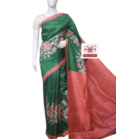 Pure Tussar Silk print saree