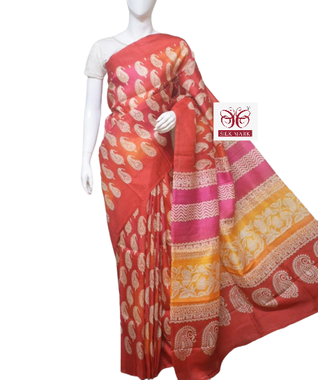 Pure Tussar Silk print saree