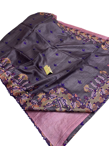 Tussar silk hand embroidery saree SILK ZONE