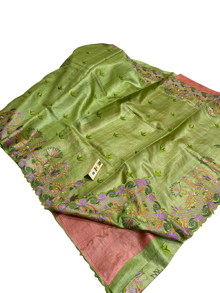 Tussar silk hand embroidery saree SILK ZONE