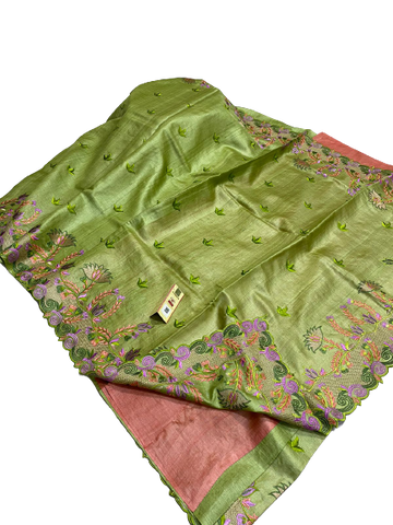 Tussar silk hand embroidery saree SILK ZONE