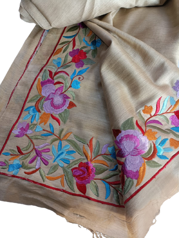 Tussar silk hand embroidery saree l SILK ZONE