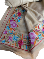 Tussar silk hand embroidery saree l SILK ZONE
