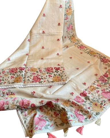 Tussar silk hand embroidery saree SILK ZONE