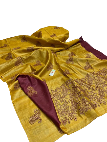 Tussar silk hand embroidery saree SILK ZONE