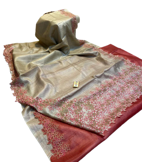 Tussar silk hand embroidery saree SILK ZONE