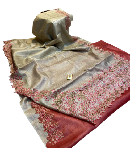 Tussar silk hand embroidery saree SILK ZONE