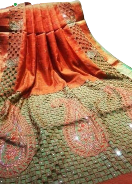 Tussar silk hand embroidery saree SILK ZONE