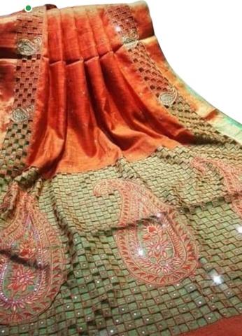 Tussar silk hand embroidery saree SILK ZONE