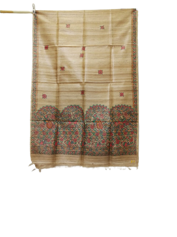 Tussar silk hand kalamkari paint dupatta SILK ZONE