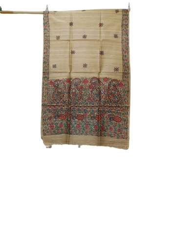 Tussar silk hand kalamkari paint dupatta SILK ZONE