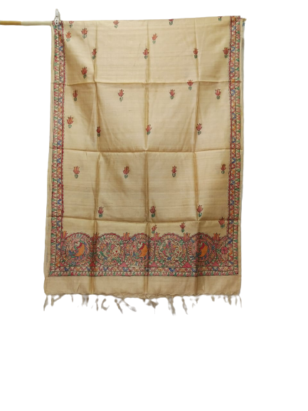 Tussar silk hand kalamkari paint dupatta silk ZONE