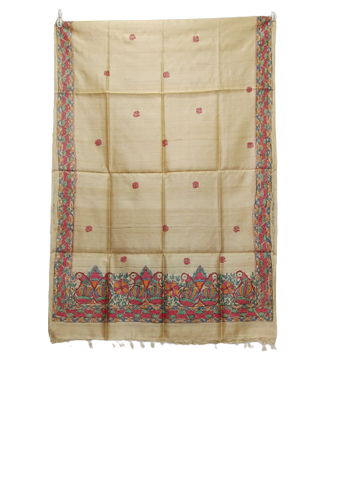 Tussar silk hand kalamkari paint dupatta SILK ZONE