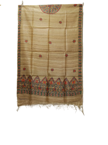 Tussar silk kalamkari hand paint dupatta SILK ZONE