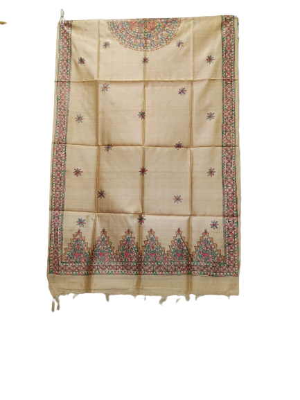 Tussar silk hand kalamkari paint dupatta SILK ZONE