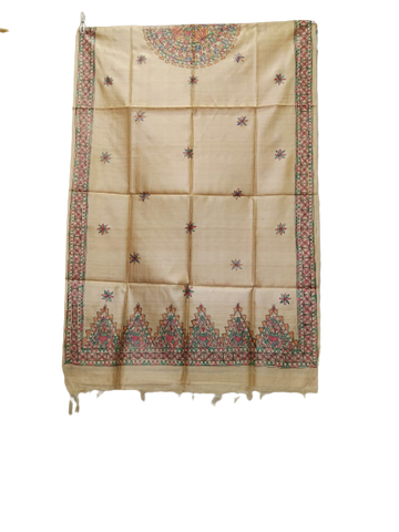 Tussar silk hand kalamkari paint dupatta SILK ZONE