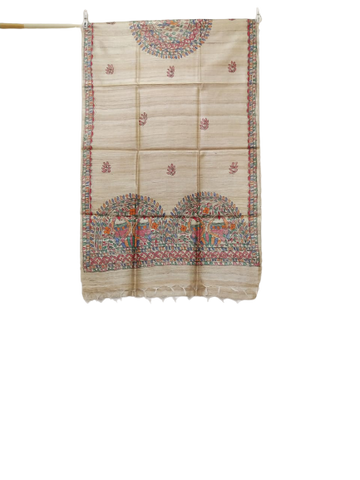 Tussar silk hand kalamkari paint dupatta SILK ZONE