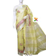 Pure Linen Tissue Saree With Embroidery SILK ZONE