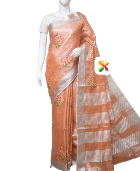 Purw Linen Tissue Saree With Embroidery SILK ZONE