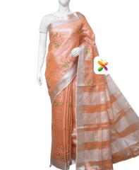 Purw Linen Tissue Saree With Embroidery SILK ZONE