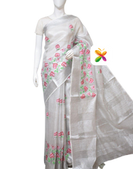 Pure Linen Tissue Saree With Embroidery SILK ZONE
